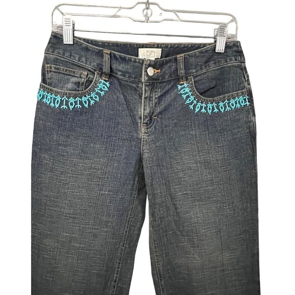 Ann Taylor Loft Vintage Blue Denim Beaded Bootcut Jeans 2 Stretch 5 Pockets - Picture 3 of 6